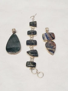 Fashion Jewelry Lot with Natural Stones Chunky Pendants & Bracelet Ready to Use - Picture 1 of 5