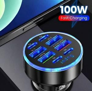 1‑Pack 100W 8‑Port Fast Car Charger Hub – USB‑C PD & USB‑A Compatible - NEW - Picture 1 of 10