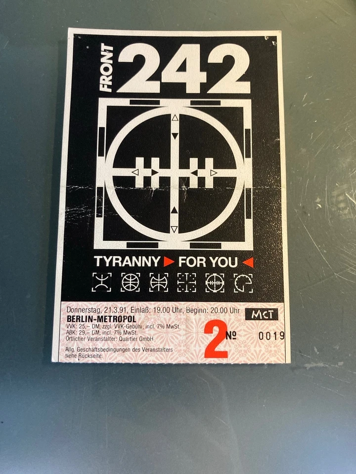 Front 242 Konzert  1991 Berlin  Ticket  Konzertkarte  Eintrittskarte - Bild 1 von 1