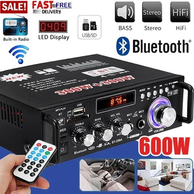BT-298A E-Lektron HiFi Verstärker DC12V/5A Bluetooth5.0 FM-Radio MP3 600W 2x Mic - Bild 1 von 4