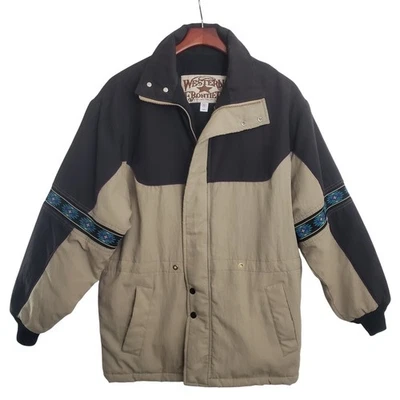 Jaqueta Fronteira Ocidental Antiga Detalhe Asteca Acolchoada Forrada Casaco Celeiro Feito Med EUA - Imagem 1 de 4