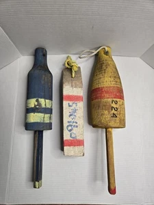 3 Vintage Wooden Trap Net Pot Bouy Floats Beach Lake Nautical Decor - Picture 1 of 12