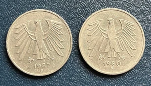 Two German 5 Deutsche Mark Coins - 1980 & 1987 - Picture 1 of 2