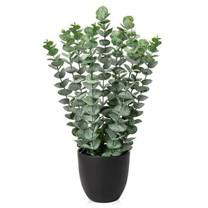 15.7" Faux Eucalyptus Plant in Black Pot Realistic Potted Indoor Greenery - Picture 1 of 5