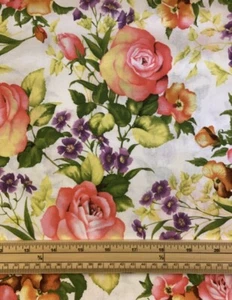 Fat Quarter In Bloom Water Colour Flowers On White 100% Cotton Quilting Fabric - Picture 1 of 1