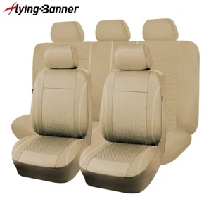 Universal Car Seat Covers 5 Seats Rear Split 40/60 50/50 60/40 Men Women Beige - Picture 1 of 16