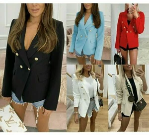Womens Double Breasted Button Front Style Blazer Ladies Formal Jacket 8-14 - Picture 1 of 9