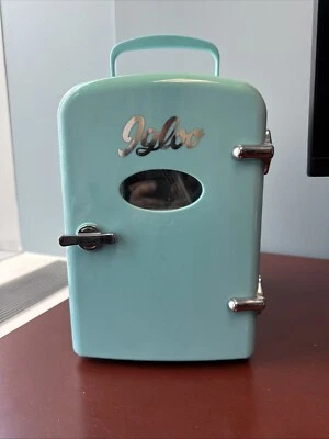 Retro Igloo Mini Fridge 6-can Portable Desk Cooler/Warmer Aqua Blue - Image 1 of 4
