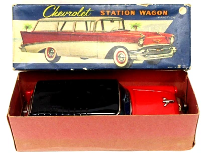 Bandai #503 1956 Chevrolet Station Wagon 10" vermelho com CAIXA lata Japão - Imagem 1 de 4