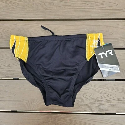 TYR Men Durafast Elite Phoenix Black/gold Drawstring Swim Racer Brief SZ 30 New - Image 1 of 3
