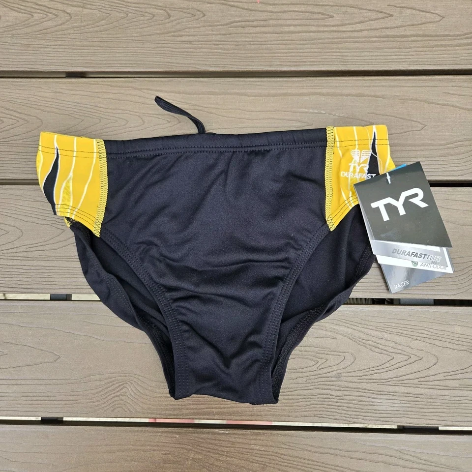 TYR Men Durafast Elite Phoenix Black/gold Drawstring Swim Racer Brief SZ 30 New - Image 1 of 3