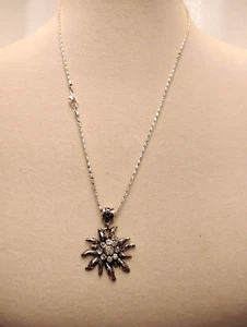 Cadena de plata C. 22" hecha a mano, alemana, collar, plata Edelweiss y colgante transparente - Imagen 1 de 5