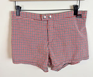 Rare Whittall and Shon Swim Trunks Shorts Mens Sz M Red Check Plaid 3" Inseam - Picture 1 of 9