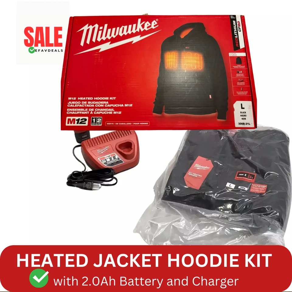 Milwaukee Men's Heated Jacket M12 Heated Hoodie Kit Size LARGE/XLARGE Black - Image 1 of 4