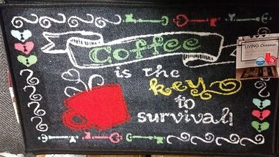 HOME DYNAMIX PRINTED KITCHEN RUG (nonskid back)(18" x 30") COFFEE IS THE KEY TO SURVIVAL, HD