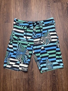 VOLCOM Mod Tech Boardshorts Size 27 Surf Swim Shorts Trunks Blue Stripe - Picture 1 of 7