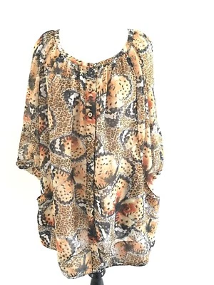 Top Grace Elements Mujer Estampado Animal Talla L Grande Asimétrico Dobladillo Burbuja Marrón Foto 1 de 4