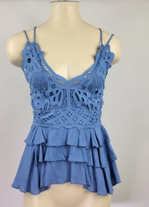 NWT C&V Chelsea & Violet blue tiered lace peplum spaghetti strap Top Blouse Sz S - Picture 1 of 6