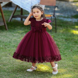 Flower Bow Baby Girl Lace Tutu Baptism Dress for 1st Year Birthday Party Clothes