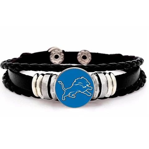 Detroit Lions Mens Womens Black Leather Bracelet Football w GiftPg D14 Cover