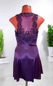 VTG USA Jessica McClintock Purple Satin sheer lace back mini dress formal 5/6 - Picture 1 of 7