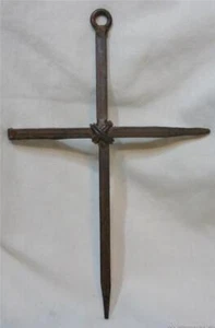 Rustic Looking Old Iron Nail Cross, Metal With Hanger - Picture 1 of 1