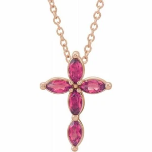 Collar genuino cruz turmalina rosa marquesa 16-18" en oro rosa 14K - Imagen 1 de 2