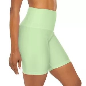 Light Green - High Waisted Yoga Shorts (AOP) - Picture 1 of 55