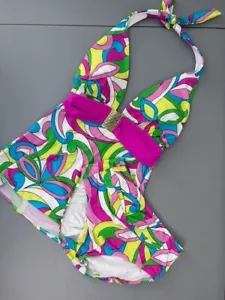 Costume da bagno tankini Tara Grinna donna 32 8 retrò multicolore cravatta reggicalze set 2 pezzi - Foto 1 di 9