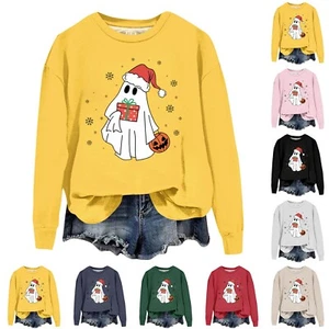 Women's Basic Christmas Casual Long Sleeve Prints Pullover Plus Size Shirts - Picture 1 of 36