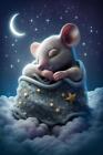 Babymaus schläft auf einer Wolke mit Sternenhimmel. Generative KI. hochwertige I