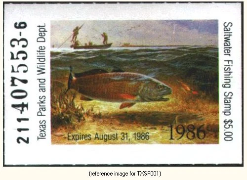 D2K Texas Saltwater Fishing 1985-6 $5.00 (red drum) - Image 1 of 1