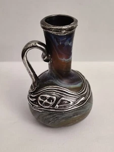 VTG Iridescent Hebron Glass Vase Israel Sterling Silver Herman Phoenician Style - Picture 1 of 12