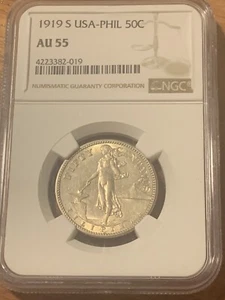 1919-S US Philippines 50 Centavos ~ NGC AU55 - Picture 1 of 4