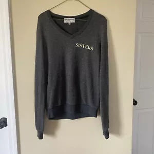 Wildfox Hey Sister Gray V Neck Baggy Beach Jumper XS Warm Worn In Look Sweater - Picture 1 of 6