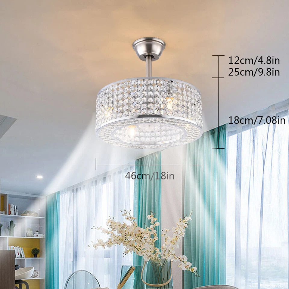 18" Crystal Invisible Caged Ceiling Fan Light LED Chandelier w/ 4-Bulbs & Remote - Image 1 of 4