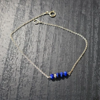 Pulsera De Colección Oro 14k Relleno Lapislázuli Piedra Azul Cadena Delicada 7.25 Foto 1 de 4