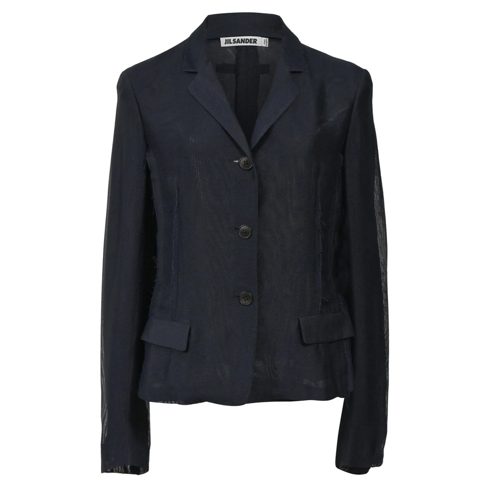 Blazer feminino Jil Sander borda crua peito único em viscose azul tamanho 36 - Imagem 1 de 4