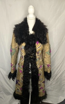 Abrigo Penny Lane De Colección Años 60 70 Afgano Peludo Floral Bordado Piel de Oveja S Yaqub  Foto 1 de 4
