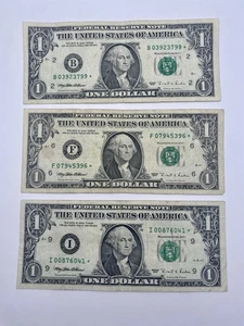 Lot Of 3 1995 STAR One Dollar Notes - B, F, I Series, Green Stamps,Low Serial #s - Picture 1 of 2