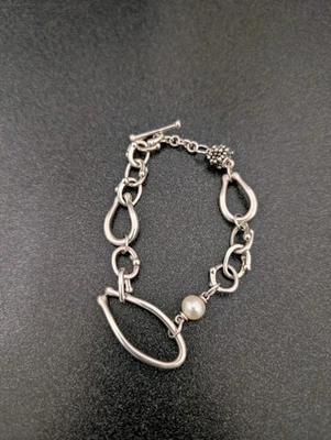 Michael Dawkins Sterling Silver Pearl Oval Chain Link Toggle Bracelet 8" - Image 1 of 4