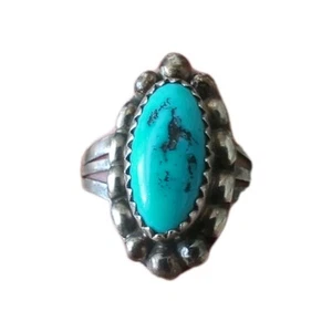Anillo Nativo Americano Plata de Ley y Turquesa Talla 9 - Imagen 1 de 5