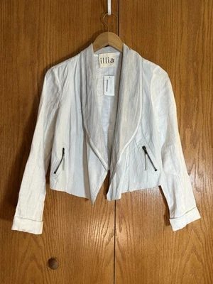Chaqueta Cascada Illia Gamuza Lino Blanca Asimétrica Talla 8 Silenciosa Lujo $574 NUEVA CON ETIQUETAS Foto 1 de 4