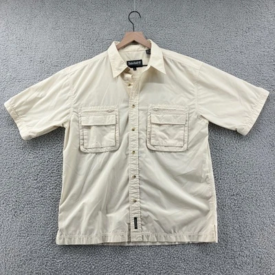 Timberland Shirt Button Up Performance Mens L Beige Short Sleeve Outdoor Large - Image 1 of 4