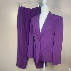 Due per Due Collection VTG 100% Silk Blazer Pant 2 Piece Set Suit Purple 6 - Picture 1 of 10