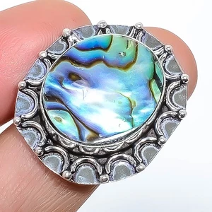 Abalone Shell Gemstone Band Ring Size 925 Sterling Silver - Picture 1 of 5