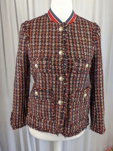 Zara Damen Gr. S Bouclé Rot Blau Gold Neu Mit Etikett - Bild 1 von 14