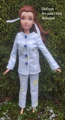 "Traje de ropa de pijama de franela azul hecho a mano para muñeca Barbie de 12""" Foto 1 de 4