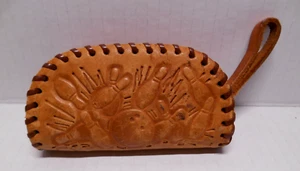 VTG MCM RETRO Handmade 60s Brown Leather Tooled BOWLING Pins & Ball Coin Purse - Picture 1 of 5