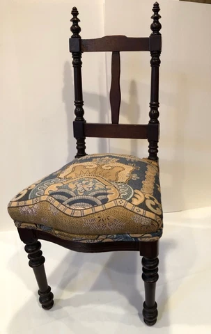 Antique VICTORIAN WOOD CHILD'S CHAIR Upholstered Seat Cover